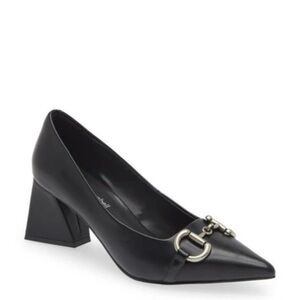 Jeffrey Campbell Happ Hour  black leather pointy toe block heels size 10